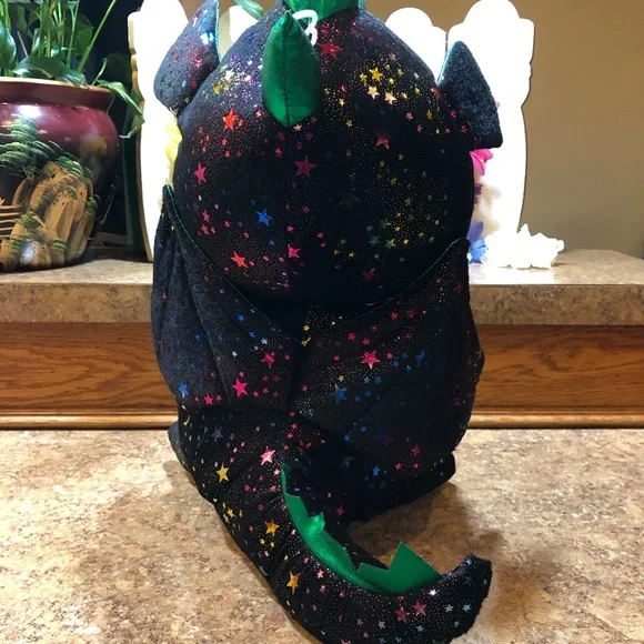Toy Factory Plush Paradise 16" Black/Green Dragon w/Multicolor Metallic Stars - Picture 3 of 8